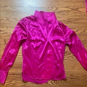 Frame Denim 100 % silk Vibrant Pink Button Down Shirt